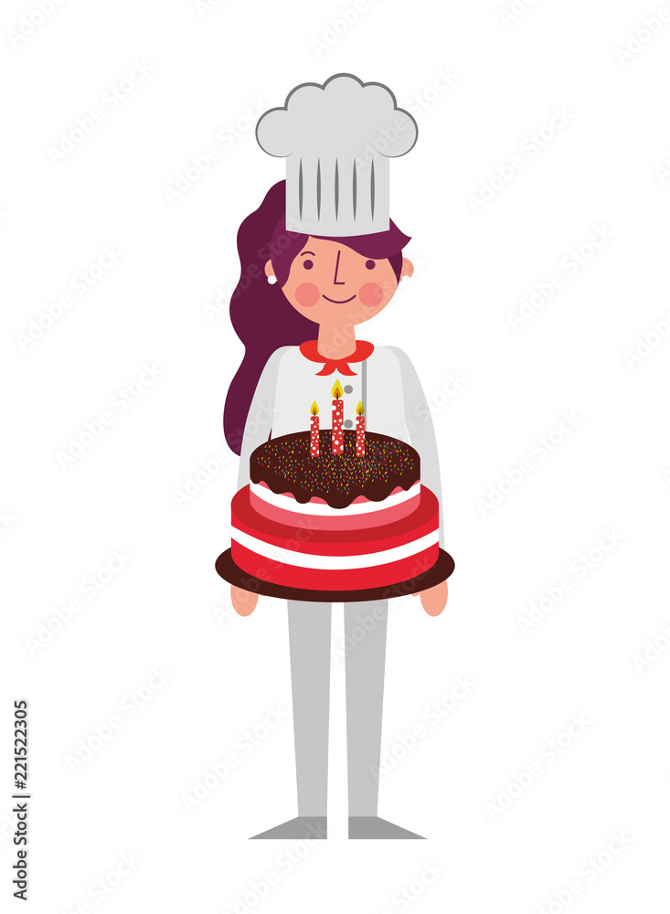 chef woman holding sweet birthday cake chef woman holding sweet birthday cake