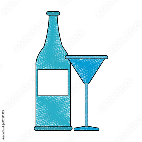 Vodka bottle and cocktail cup scribble
