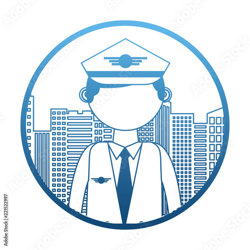 airplane pilot with cityscape