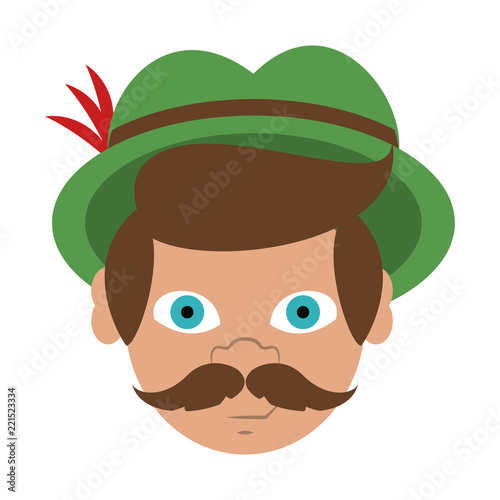 Irish man head with mustache and hat