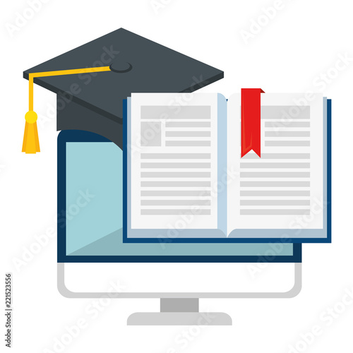 electronic book with computer and hat graduation