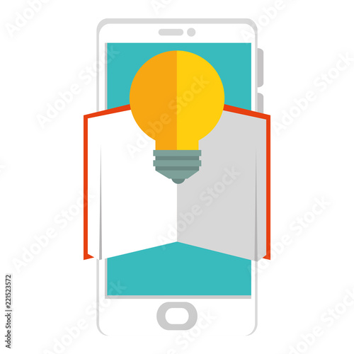 electronic book with smartphone and bulb