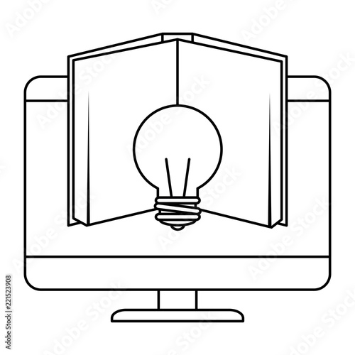 electronic book with computer and bulb