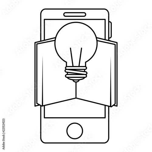 electronic book with smartphone and bulb