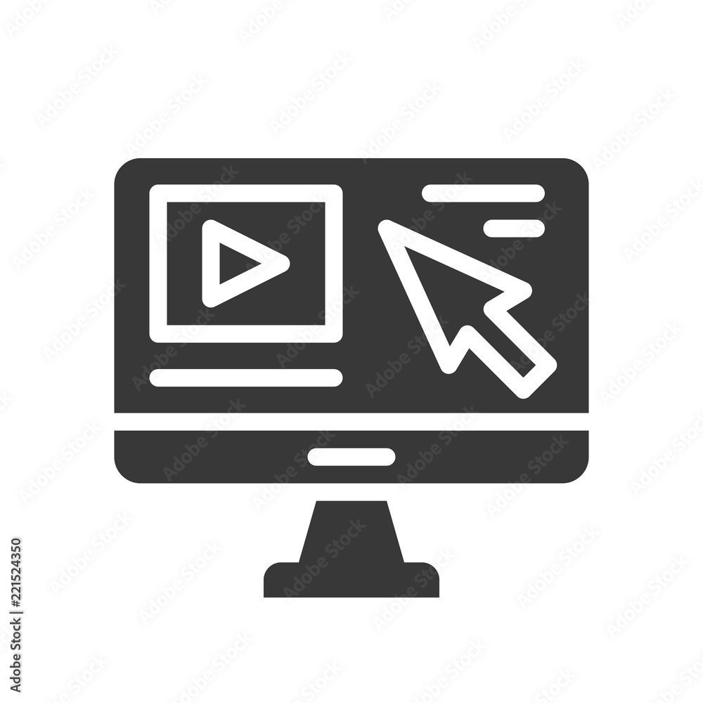 arrow cursor and video clip on computer desktop screen, landing page concept arrow cursor and video clip on computer desktop screen, landing page concept