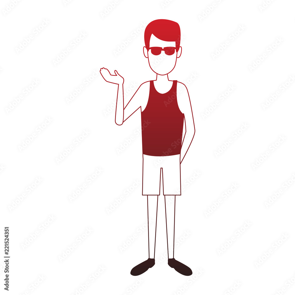 Young man sport clothes with sunglasses red lines Young man sport clothes with sunglasses red lines
