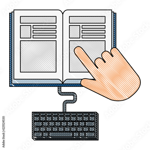 electronic book with hand and keyboard