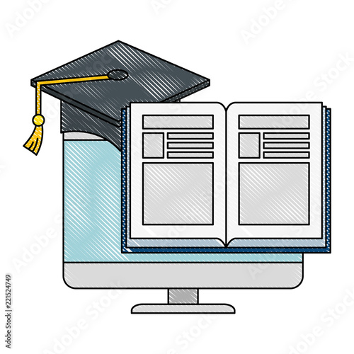 electronic book with computer and hat graduation