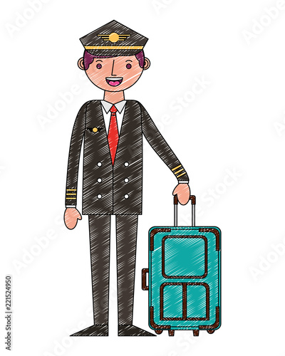 airplane pilot with suitcase character