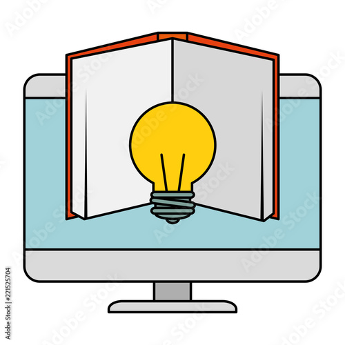 electronic book with computer and bulb