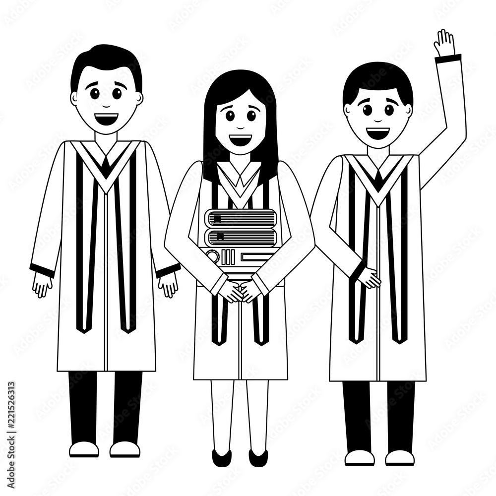 group of graduates with books avatar character