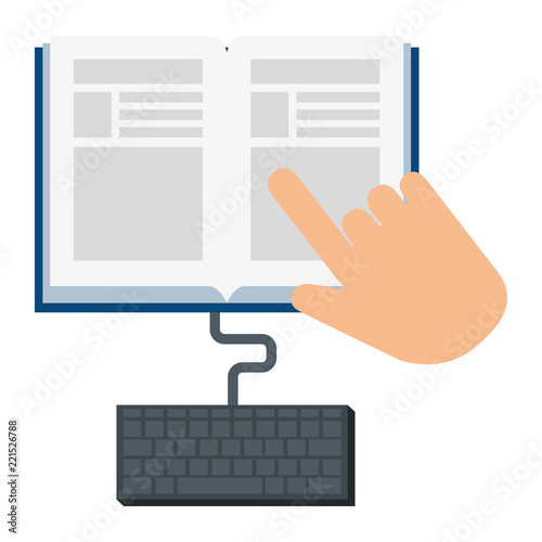 electronic book with hand and keyboard