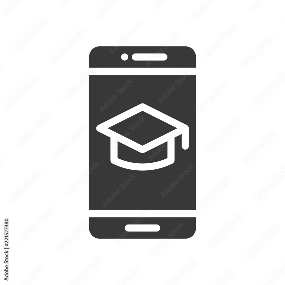 graduation hat on smart phone screen, online application of education concept graduation hat on smart phone screen, online application of education concept