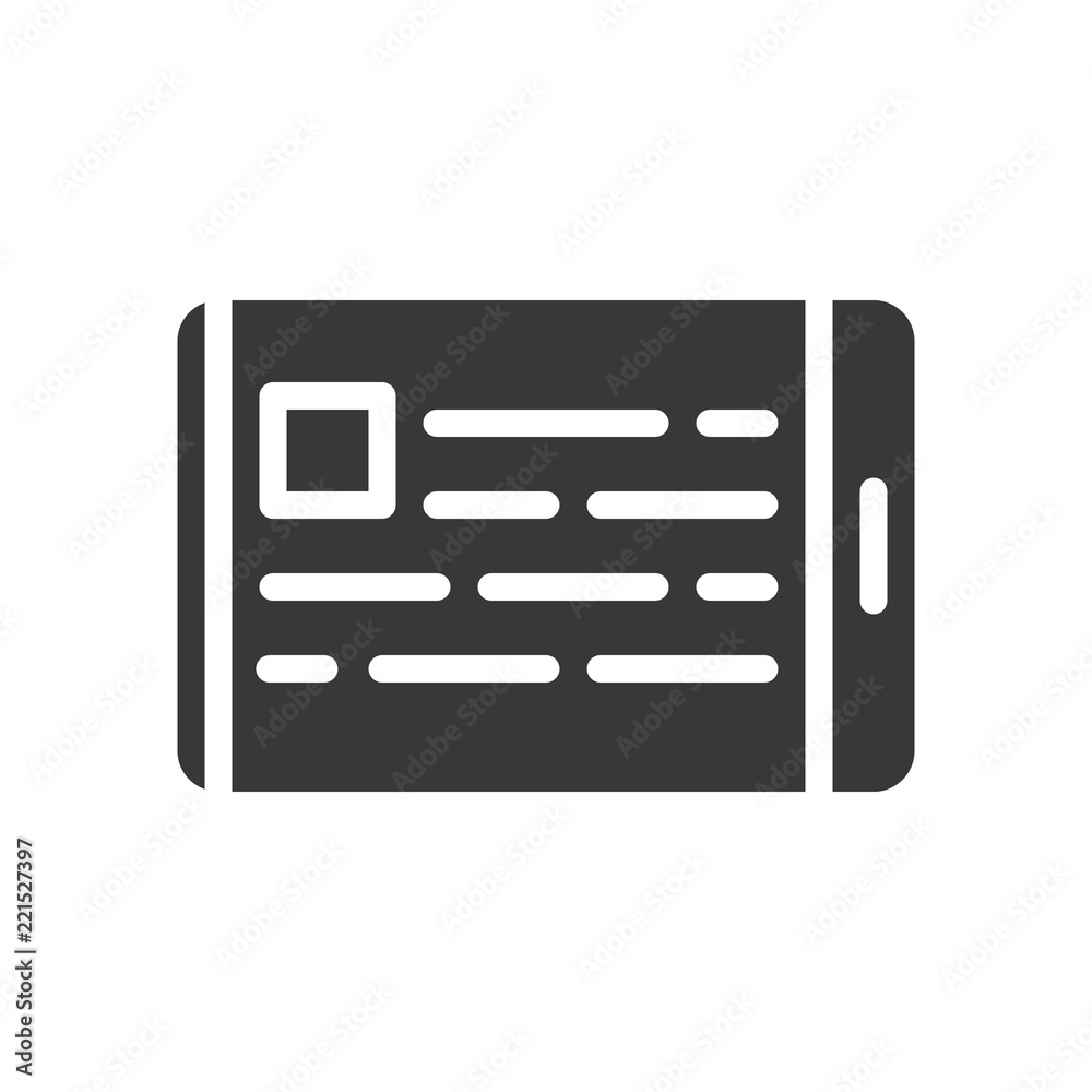 e-book application or webpage on tablet device icon e-book application or webpage on tablet device icon