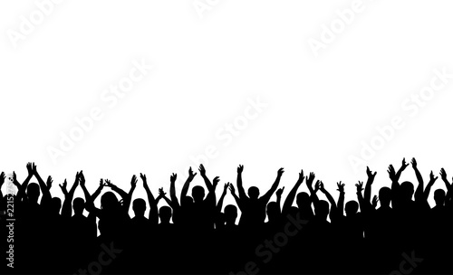 Seamless pattern. Applause crowd people silhouette. Cheerful crowd cheering.