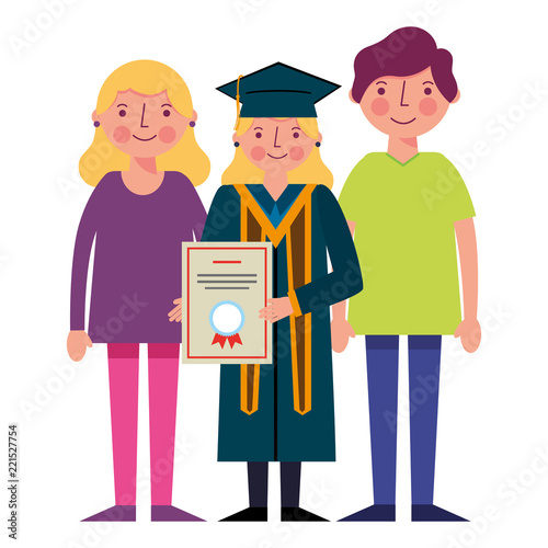 graduate woman with diplom and her parents