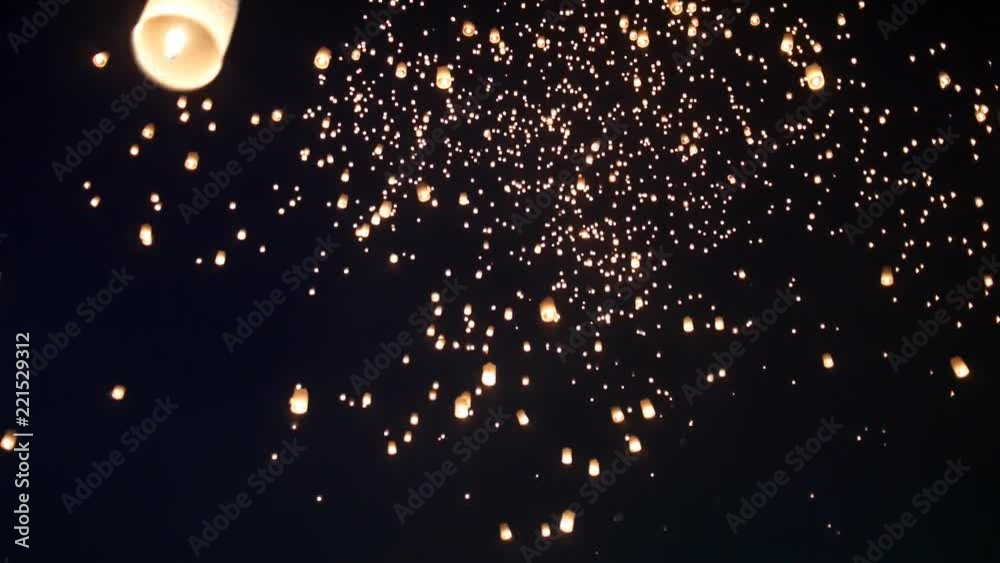Chiang Mai,Thailand-November 14, 2016: (Time Lapse)(4 times speed) (60fps)Floating lanterns or Khom Loy at Chiang Mai Loy Krathong Festival