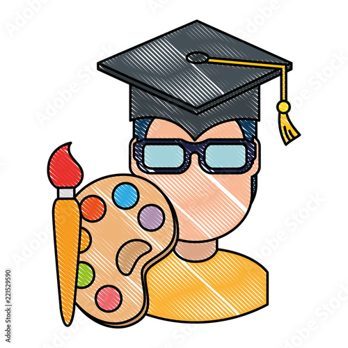 student graduated with paint brush and pallette