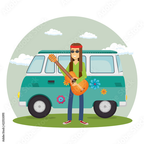 man hippie with guitar lifestyle character
