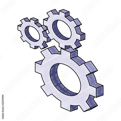 Gears isometric symbol scribble