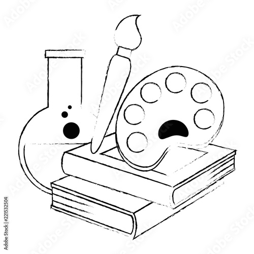 text books with paint pallette and tube test