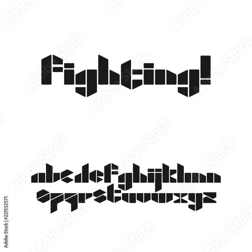 Gaming style stencil font in lowercase on white background