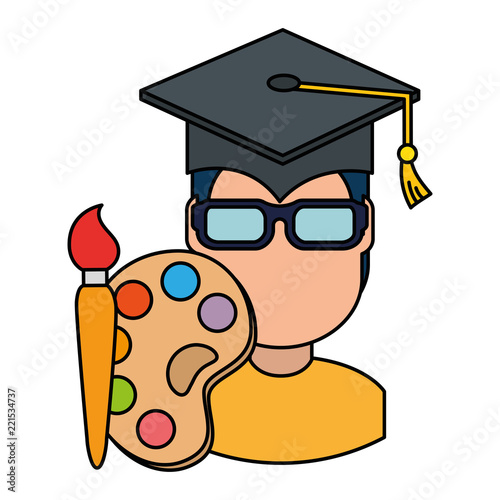 student graduated with paint brush and pallette
