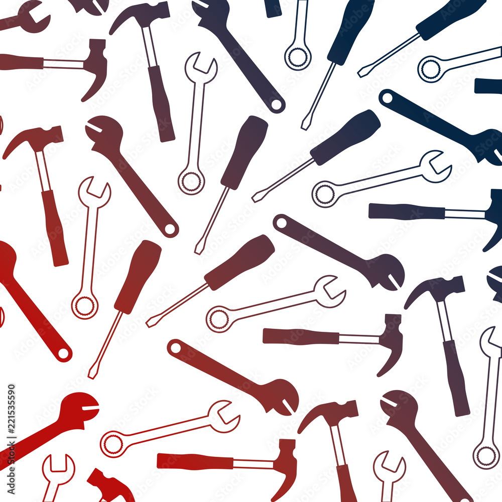 Fototapeta premium hammer with wrench key and screwdriver tools pattern