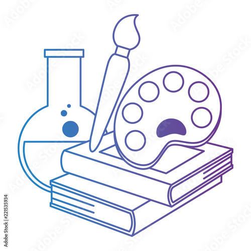 text books with paint pallette and tube test