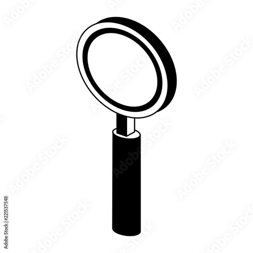 Magnifying glass isometric in black and white photo