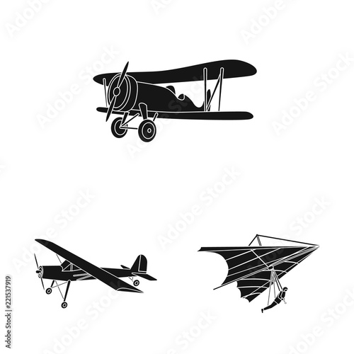 Vector illustration of plane and transport icon. Collection of plane and sky vector icon for stock.