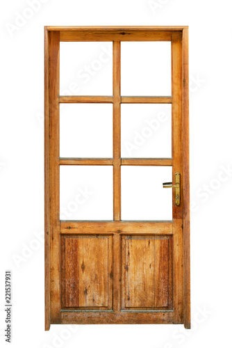 Wooden door with glazing isolated on white background