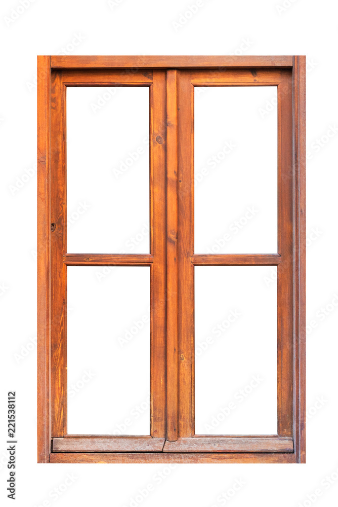 A wooden window isolated on white background A wooden window isolated on white background