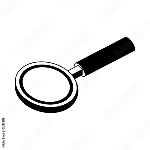 Magnifying glass isometric in black and white photo