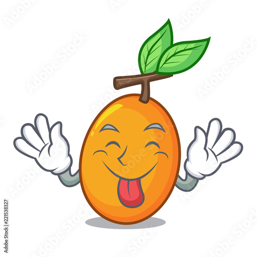 Tongue out sweet yellow plum isolated on mascot
