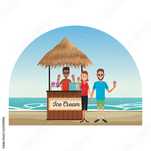 Peoplea at beach kiosk