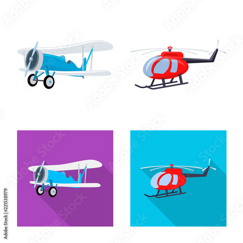 Vector illustration of plane and transport sign. Set of plane and sky vector icon for stock.