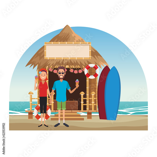 Peoplea at beach kiosk