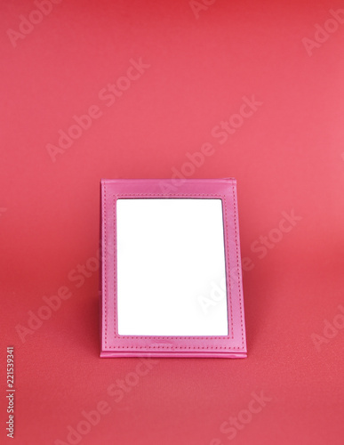 the mirror in a pink frame on a pink background
