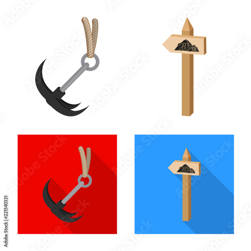 Vector illustration of alpinism and peak sign. Set of alpinism and camp stock symbol for web.