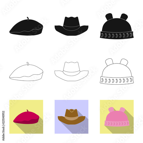 Vector design of headwear and cap logo. Set of headwear and accessory vector icon for stock.