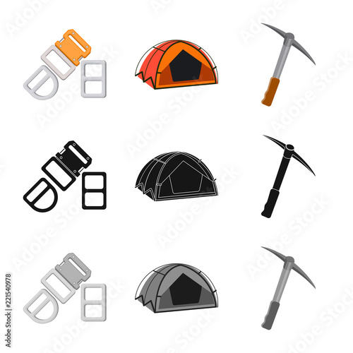 Vector design of alpinism and peak symbol. Set of alpinism and camp vector icon for stock.