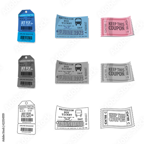 Isolated object of ticket and admission icon. Collection of ticket and event vector icon for stock.