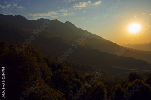 Sunset on the Rosa Khutor wiev from the cable car Sochi Russia