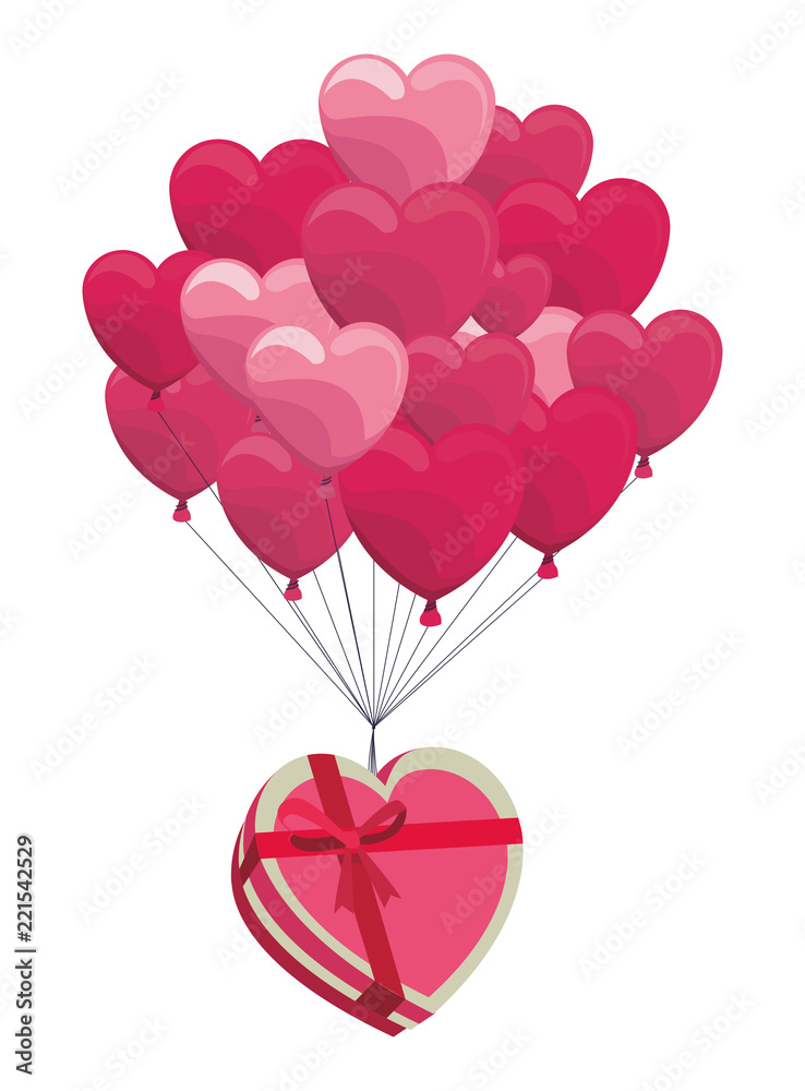 Romantic giftbox with heart balloons