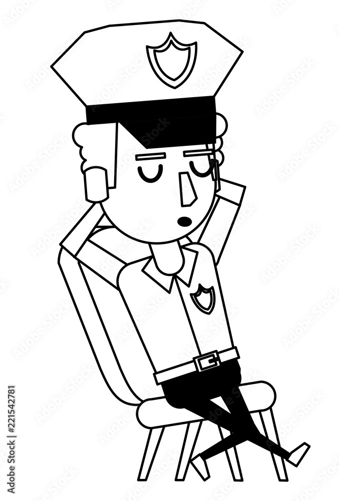 Police officer cartoon in black and white
