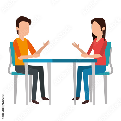 couple talking at table