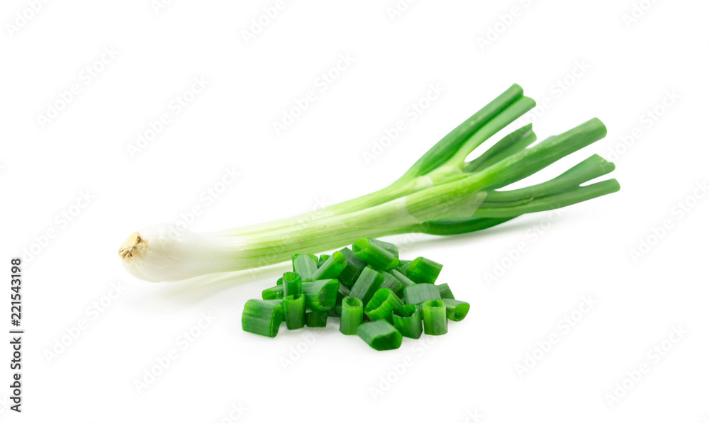 Obraz premium Green onion slice isolated on the white background