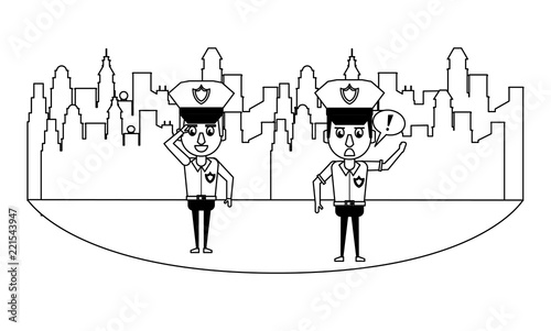 Cops in the city in black and white