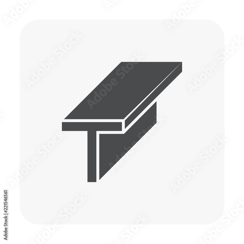 Steel product vector icon. T profile shape. That alloy of iron from steel production industry and metallurgy used as beam, bar, frame, girder, structure in engineering, construction building material.